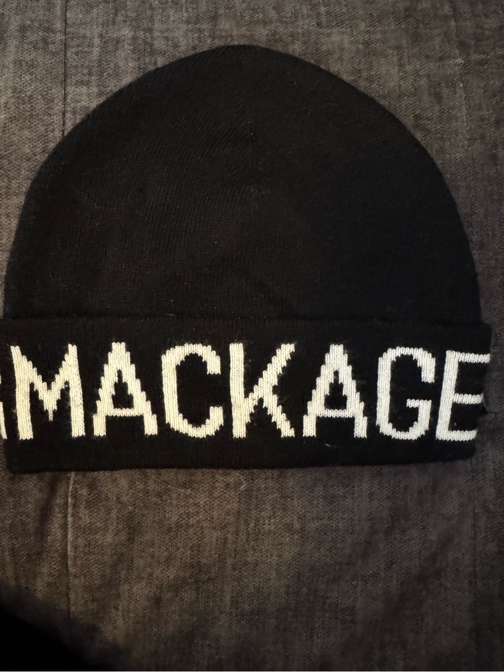 Mackage Black Beanie with White Logo Cuff